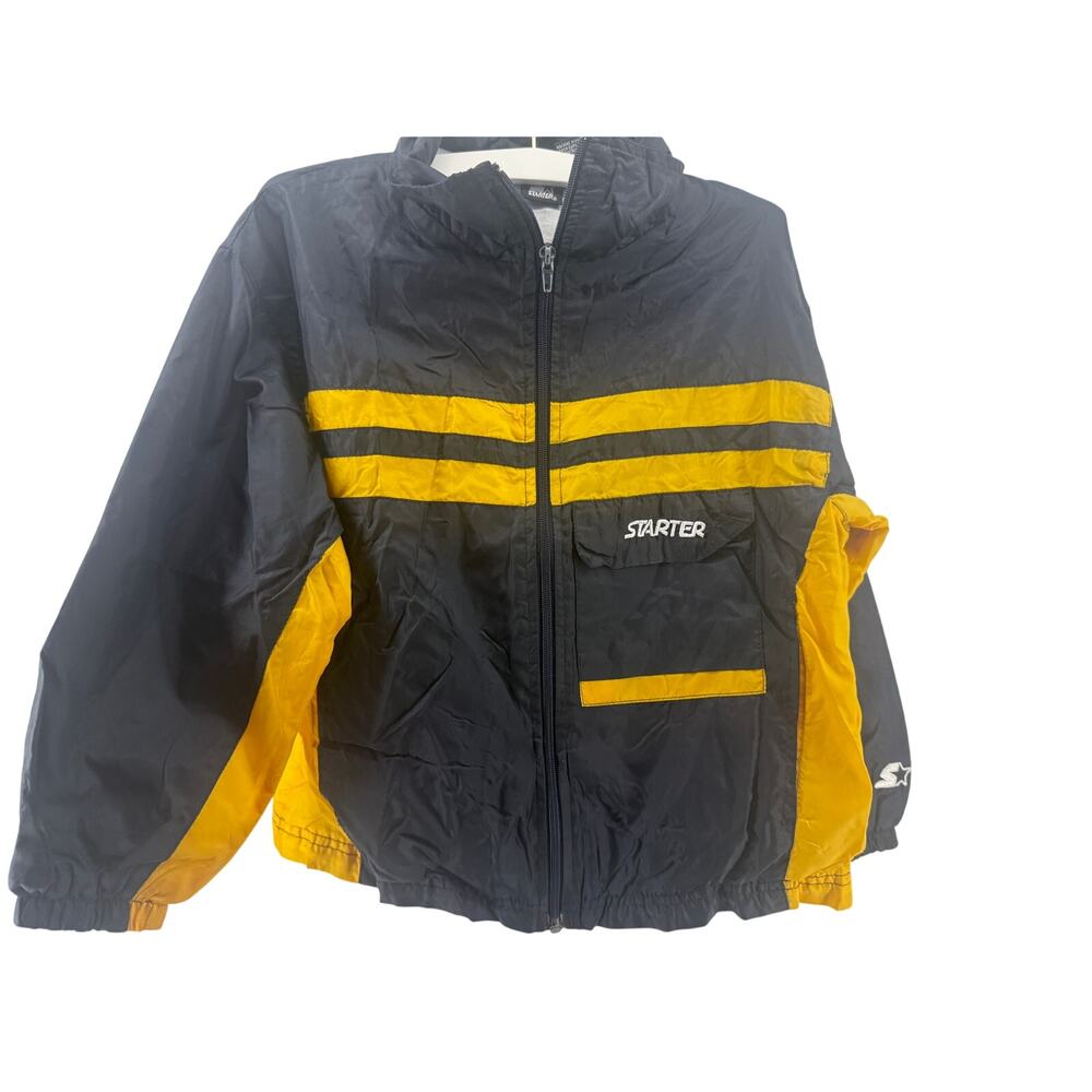 Vintage 90s Starter Nylon Zip Up Lightweight Jacket Black Yellow Small
